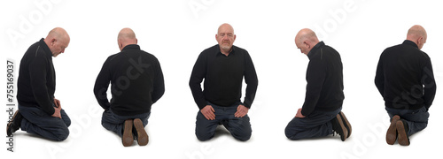 Schilderij op canvas various poses of the same man kneeling on white background