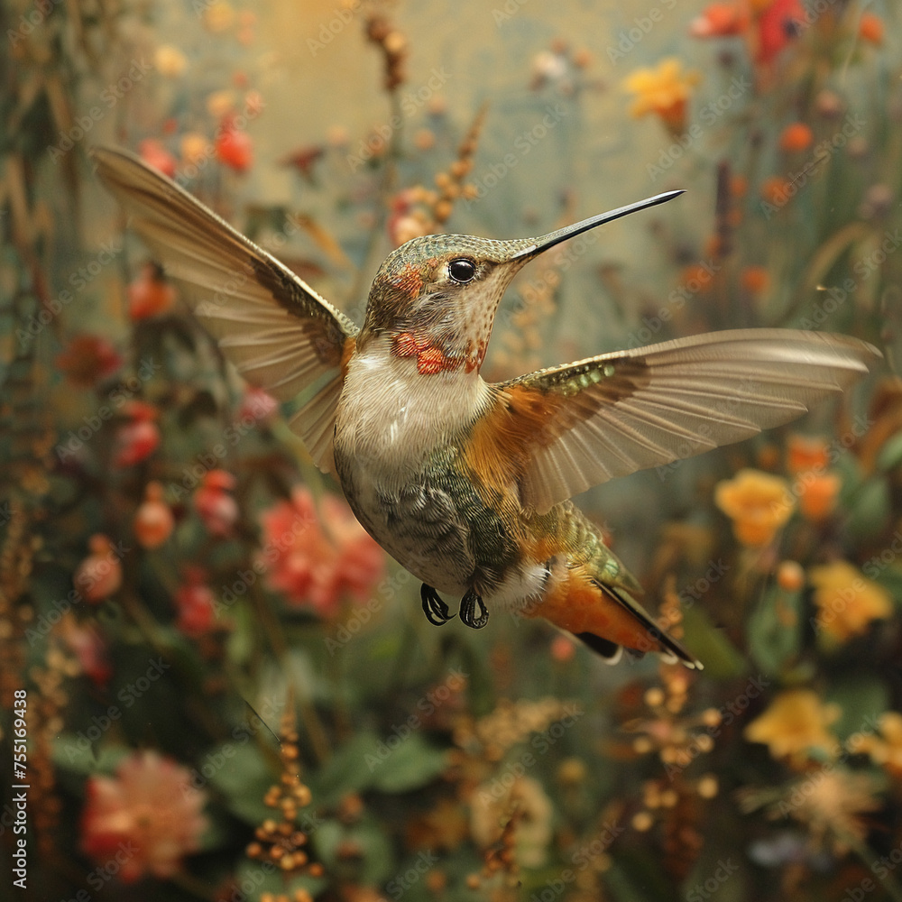 Fototapeta premium A hummingbird in mid-flight