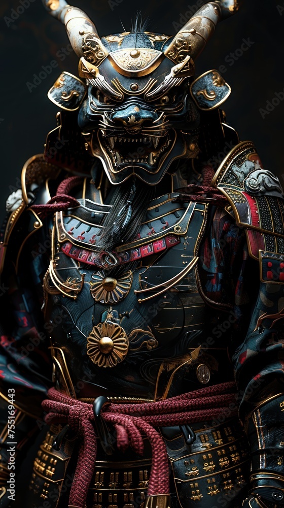 Mystic Warrior: A Detailed Portrait of an Ornate Samurai Armor