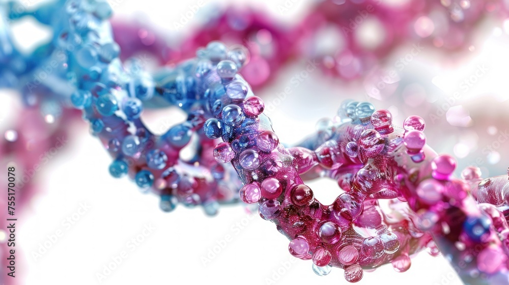 A close-up view of a DNA model, magnified with super macro technique on an electron microscope. Valuable for scientific presentations and educational content A close-up view of a DNA model, magnified with super macro technique on an electron microscope. Valuable for scientific presentations and educational content