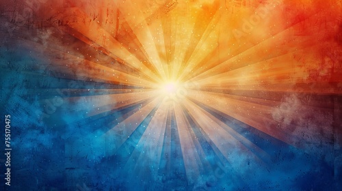 Bright sunburst and cobalt textured background, representing optimism and depth.
