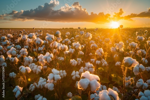 Golden Hour Over Cotton Field Earth Day Tribute to Natural Textile Beauty and Eco-Friendliness