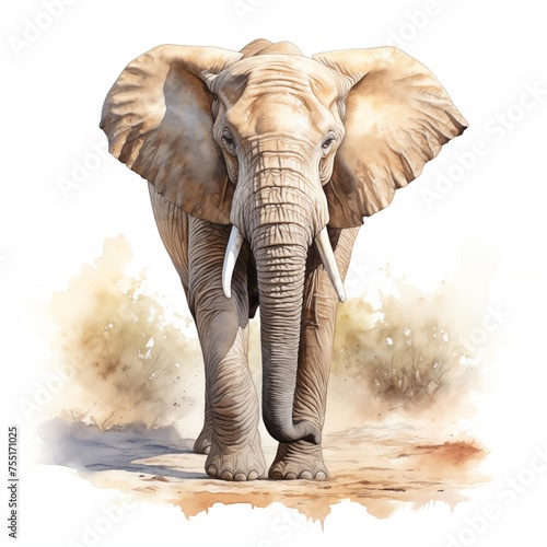 African elephant. Elephant clipart. Watercolor illustration. Generative AI. Detailed illustration.