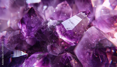close up of luminous amethyst crystals highlighting their natural facets