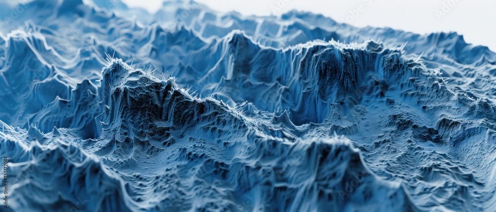 Obraz premium A digitally rendered abstract image resembling a cold, icy landscape with monochrome blue hues