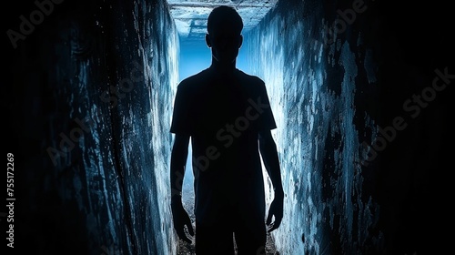Man Standing in Dark Tunnel