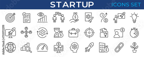 Startup icon set. Creative, business plan, idea, innovation, marketing. Vector illustration