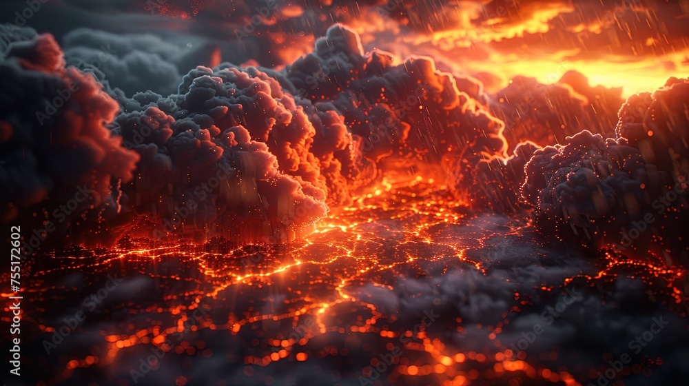 Massive Smoke and Lava Eruption in the Sky