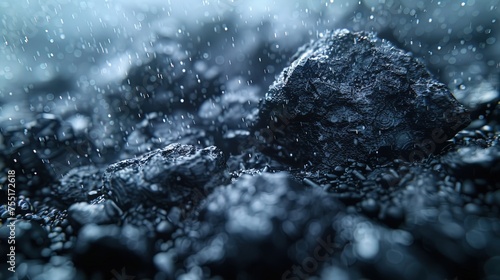 Detailed Close Up of Rock in the Rain