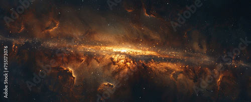 A breathtaking panoramic image that captures the Milky Way in all its glory with a multitude of stars, and gas clouds spread across the galaxy