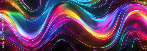 This image features colorful wavy lines of neon light creating a sense of motion and flow in a dark environment