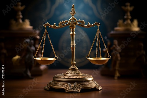 Symbolic Scales justice court. Criminal system. Generate Ai