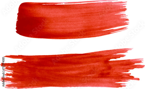 Watercolor brush stroke of red paint on a white isolated background