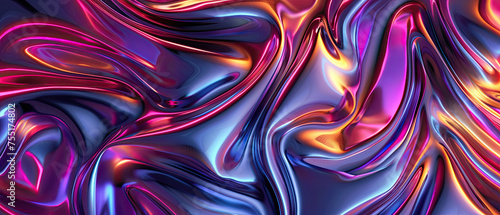 Vivid fluid shapes in pink, blue, and purple twist and turn creating a surreal and dynamic abstract scene