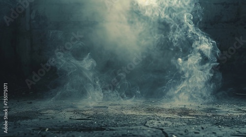 Fading, ghost-like smoke vanishing into a shadowy, eerie background with dim ground lighting.