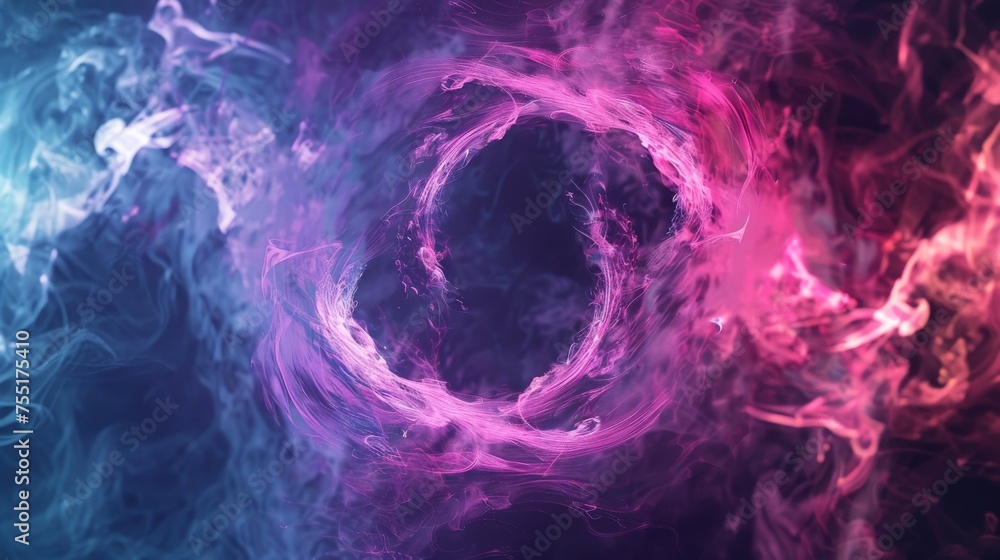 Futuristic, neon smoke patterns swirling in a void against a dark background with ground-based light sources. Futuristic, neon smoke patterns swirling in a void against a dark background with ground-based light sources.