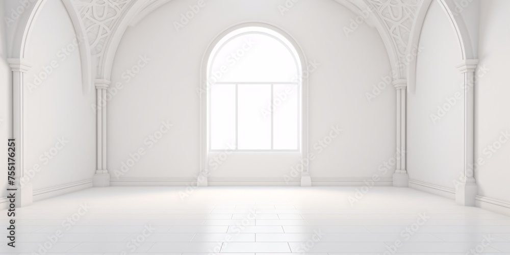 empty blank white room with arch light