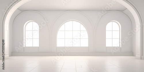 empty blank white room with arch light