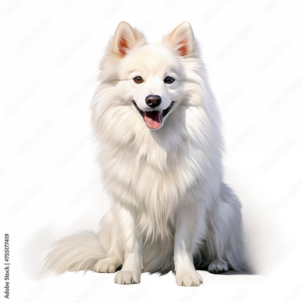 American eskimo dog. Eskimo dog clipart. Watercolor illustration. Generative AI. Detailed illustration. American eskimo dog. Eskimo dog clipart. Watercolor illustration. Generative AI. Detailed illustration.