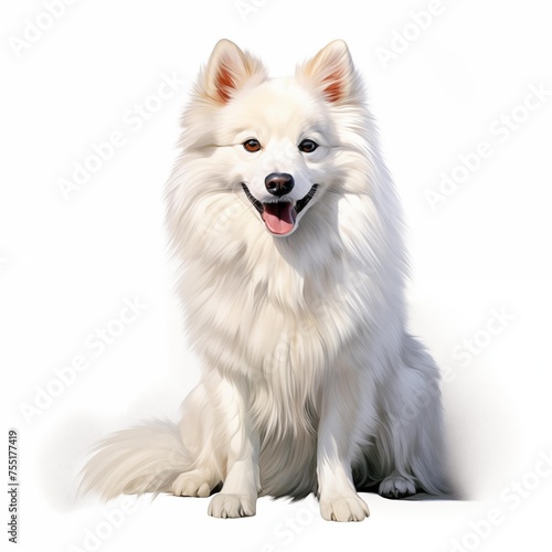 American eskimo dog. Eskimo dog clipart. Watercolor illustration. Generative AI. Detailed illustration. © Studicon