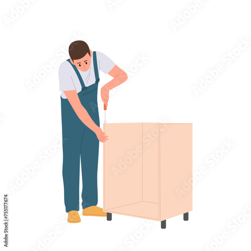 Assembly service furniture maker cartoon character using hardware making cabinet for room design