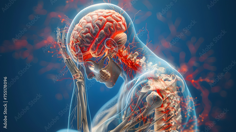 Central Organ of Human Nervous System Brain Anatomy - obrazy, fototapety, plakaty 