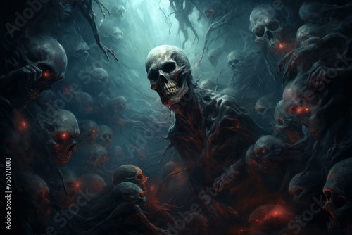 Macabre Skeleton nightmare. Ghost horror death. Generate Ai
