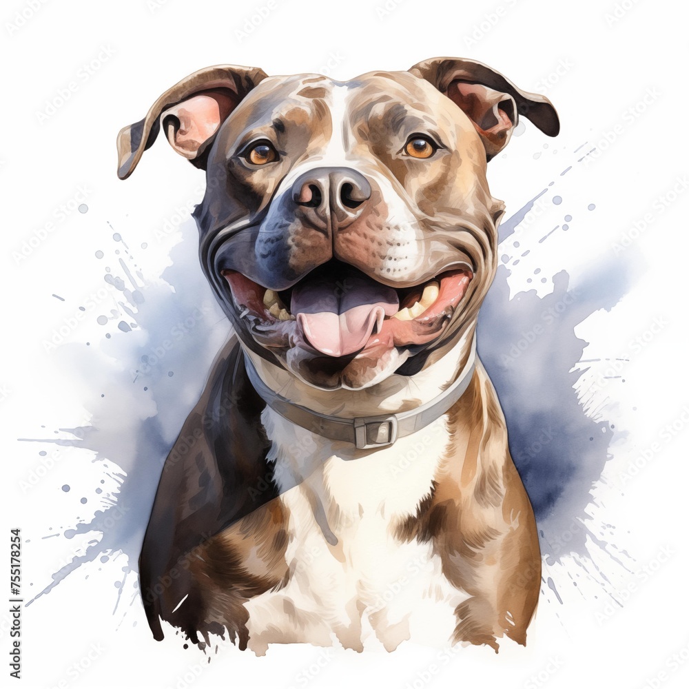Pitbull dog. American pit bull terrier dog clipart. Watercolor illustration. Generative AI. Detailed illustration. - obrazy, fototapety, plakaty 