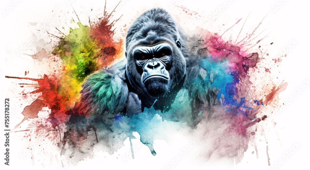 gorilla in watercolor paint