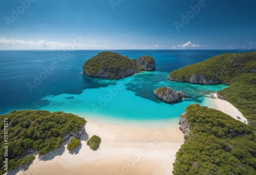 illustration, shot, capturing, crystal, clear, blue, waters, pristine, sandy, heaven, shoreline, secluded, island, beach, coast, aerial, exotic, ocean, sea