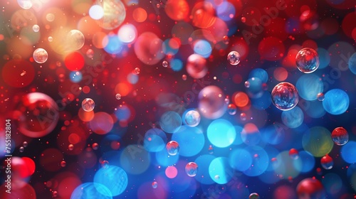 Generative AI illustration of abstract background with red and blue bubbles of different sizes