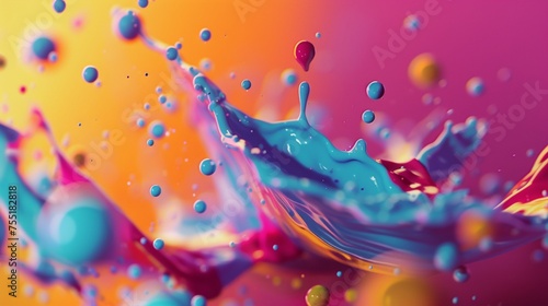 Generative AI illustration of bright abstract background with splashes of colorful paint on gradient surface