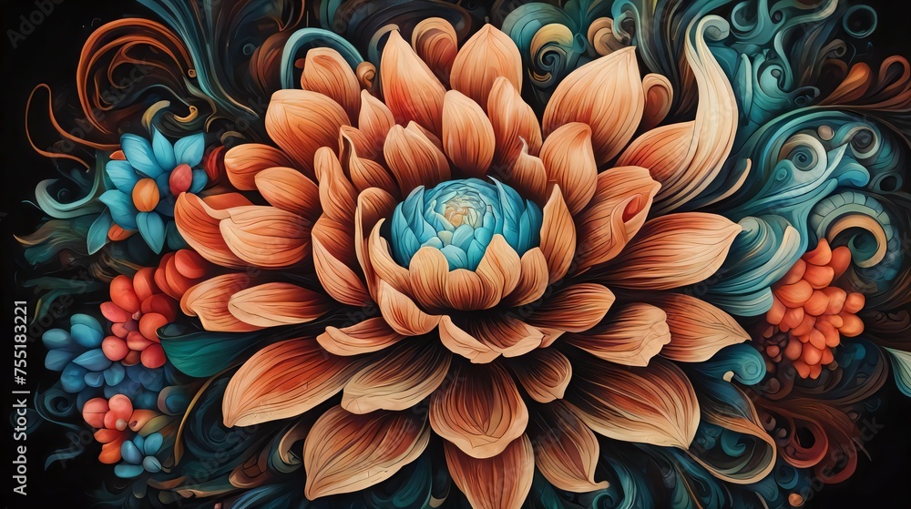 unique floral pattern abstract flower art with intricate design and dark background. digital art flower. natural forms unique floral pattern abstract flower art with intricate design and dark background. digital art flower. natural forms