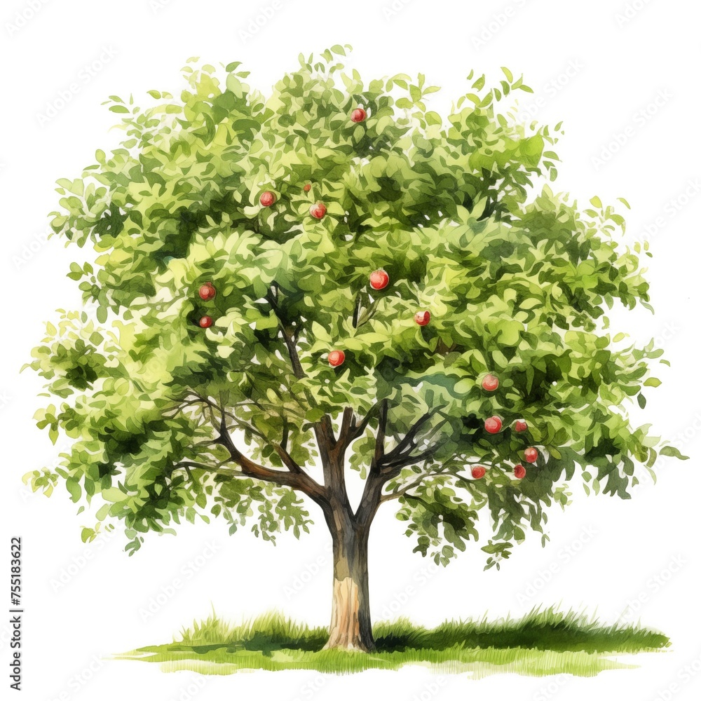Apple tree. Tree clipart. Watercolor illustration. Generative AI. Detailed illustration. Apple tree. Tree clipart. Watercolor illustration. Generative AI. Detailed illustration.