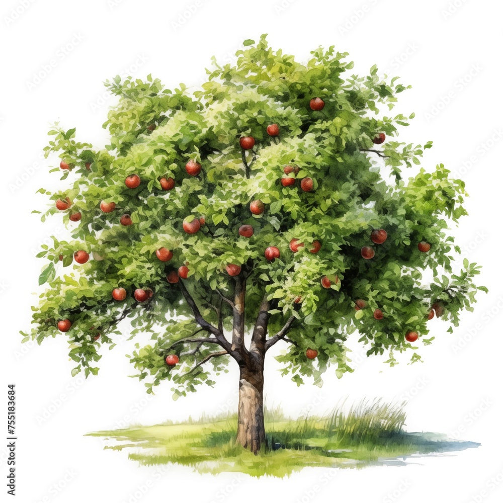 Apple tree. Tree clipart. Watercolor illustration. Generative AI. Detailed illustration. Apple tree. Tree clipart. Watercolor illustration. Generative AI. Detailed illustration.