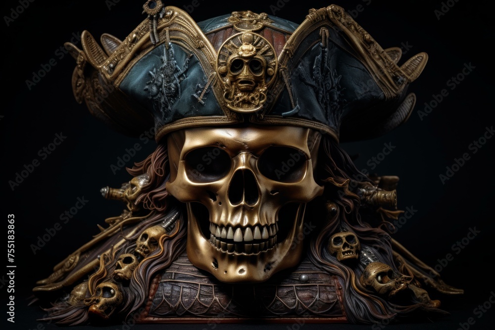 Menacing Skull pirate 3d. Human scary bone. Generate Ai