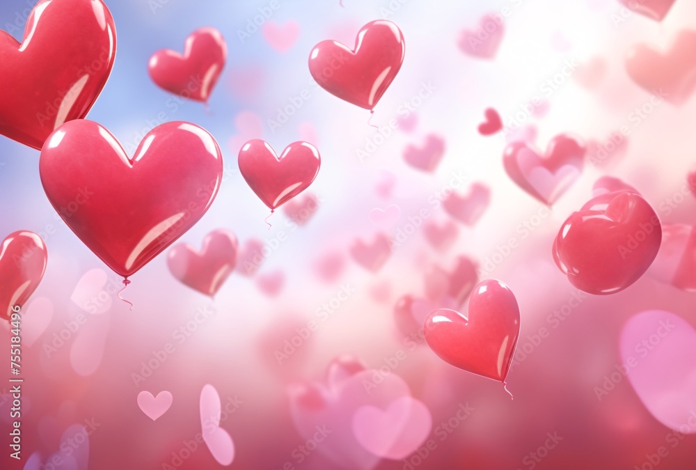 red hearts are flying over the pink background