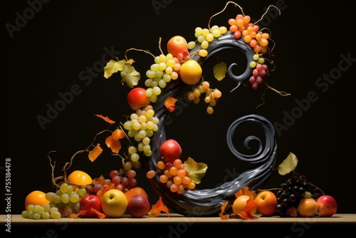 Colorful Sculpture with fruit. Statue antique. Generate Ai