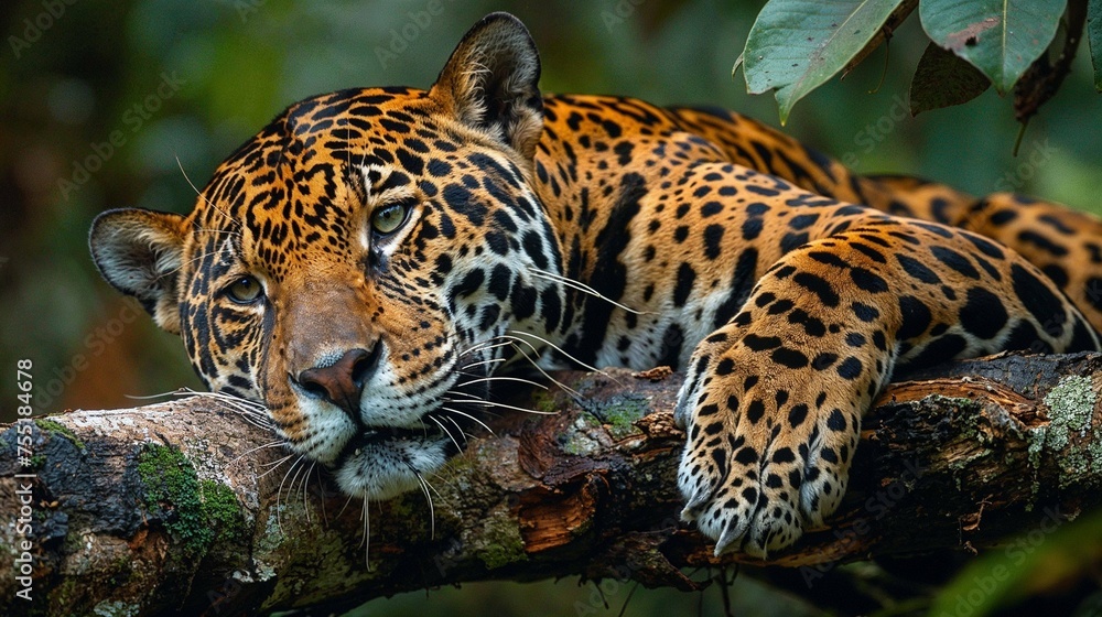 A Jaguar relaxing in the Amazon forest