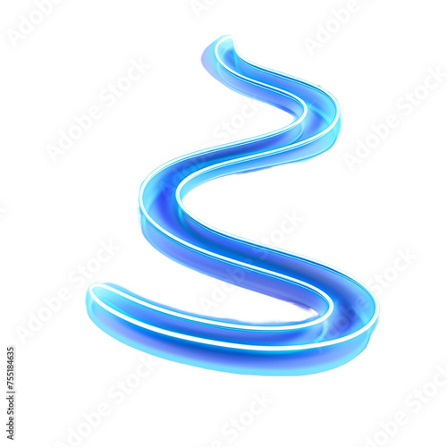 abstract blue ribbon in neon blue isolated on transparent background - Generative AI	