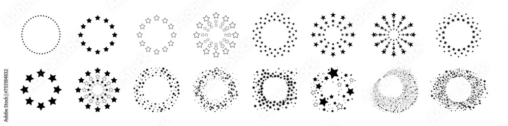 Star in circle isolated on transparent background vector illustration. Stardust frames. Shiny star circle frame, starry glitter stamp
