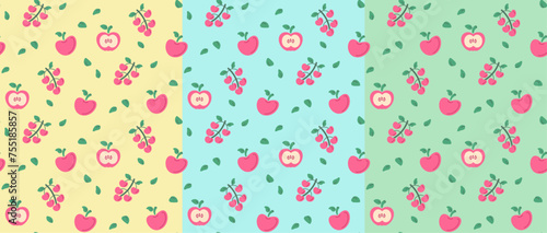 Pattern with handmade apple designs that fit perfectly and three types of background with different colors or transparent background (.png). Great quality, pixel perfect.