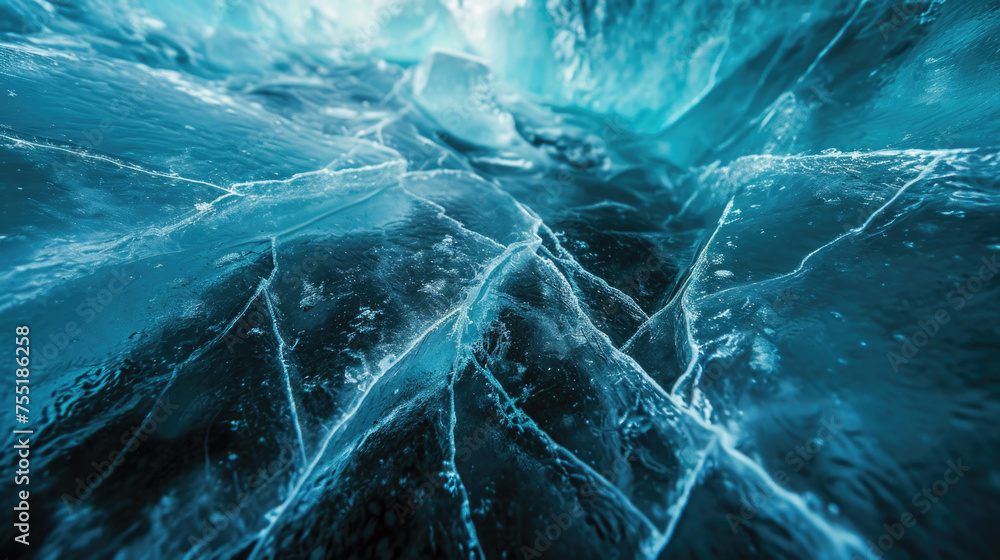 Image is of frozen body of water with ice and cracks Image is of frozen body of water with ice and cracks