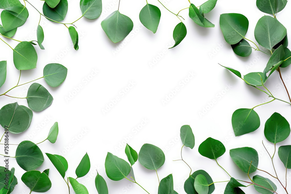 Obraz premium Green leafy border with white background