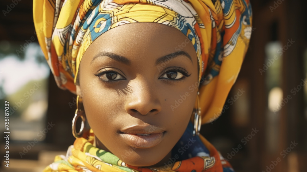 Fototapeta premium Woman wearing colorful scarf and earrings