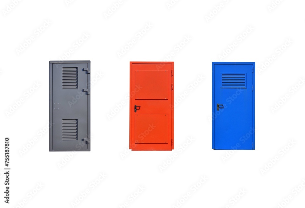 fireproof entrance door. Set of metal fire doors. isolate. fireproof entrance door. Set of metal fire doors. isolate.