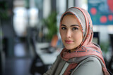 Muslim businesswoman works in an office.