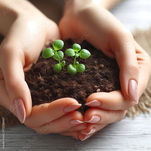 Seedling in hands against dark background. Depicts growth, care, environment, sustainability, and organic farming. Ideal for projects related to nature, agriculture, and environmental conservation.