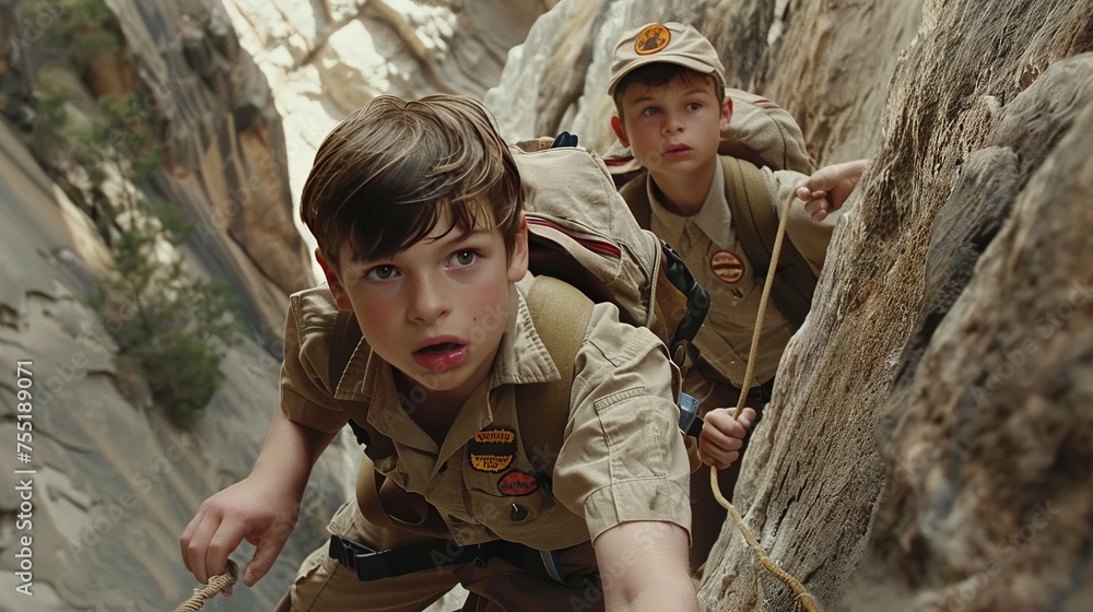 Help the young American Boy Scouts pull up the cliff.