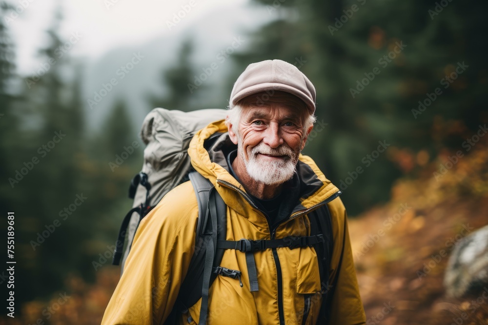 Adventurous Senior man hiking. Male healthy travel. Generate Ai Adventurous Senior man hiking. Male healthy travel. Generate Ai